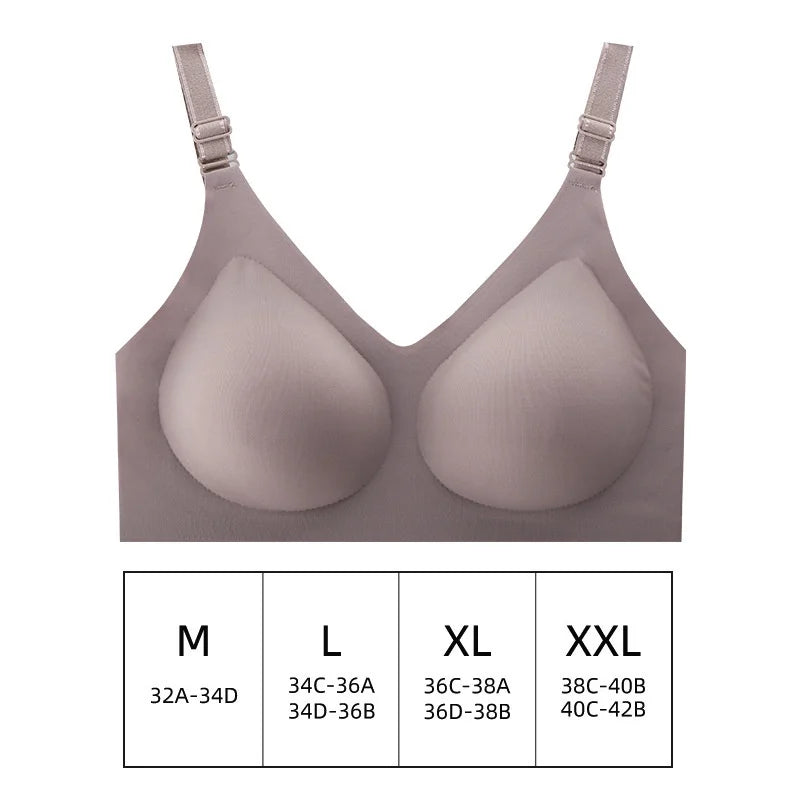 Women'S Seamless Bras Ladies Thin Style Jelly Color Soft Breastfeeding Bra Wireless Underwear Comfortable Lingerie Deep V Gather